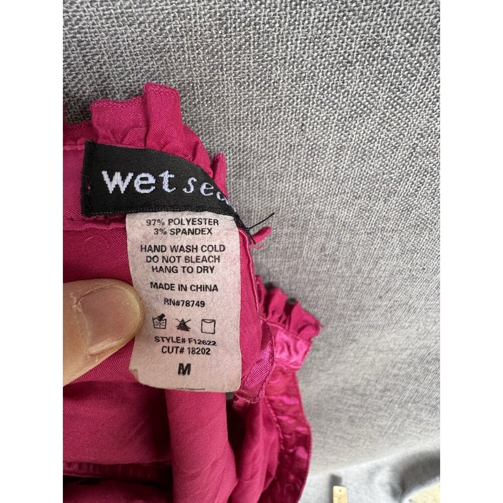 VTG WET SEAL Y2K Medium Hot‎ Pink Ruffle Top Sleeveless Halter - Picture 4 of 4